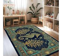 Seahorses Area Rug, Nautical Art Coral Bubbles Summer Navy Blue Non-Slip Rectangle Floor Carpets Edge Binding Rugs for Living Room Bedroom Hallway Office Decor 4' X 6'