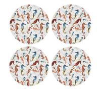 Seahorses Ballet White Animals Nautical,Round MDF Cork Coasters, Mugs Pad, Cups Mat Set of 4 Drinks Coasters