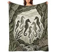 Seahorses in Seafloor Cave Flannel Fleece Throw Blanket Soft Cozy Throws for Couch Sofa Bed Farmhouse Blanket Comfort Decorative Travel Blankets Lightweight All Season 40"x50"