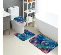 Seahorses Oceanic Quick Dry Bath Mat, Colorful Coral Reef Absorbent Non Slip Shower Mat, Summer Decorative Flannel Washable Bath Rugs for Bathroom Toilet Restroom 3 Piece Sets