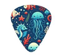 Seahorses-Starfish-Sea 12 Pack Guitar Picks With 3 Thicknesses And Storage Box, Abs Plectrums For Electric Bass Guitar Players