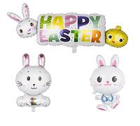 SEAHUI 3Pcs Easter Balloons Party Decorating Rabbit Bunny Foil Balloon for Birthday Easter Party Decoration Supplies