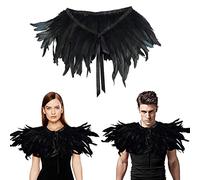 SEAHUI Halloween Feather Shawl Decor Collar Cape Black Shawl Wrap Fringe Peacock Shawls Fringe Evening Costume Angel Wings for Halloween Party Decoration Props