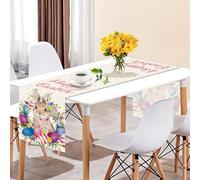 SEAHUI Happy Easter Rabbit Table Runner Easter Egg Wreath Table Cover Linen Tablecloth Decor for Easter Party Kitchen Room Home Dinning Table Decoration 180x35cm