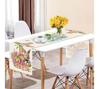SEAHUI Happy Easter Rabbit Table Runner Rabbit Flower Cross Table Cover Linen Tablecloth Decor for Easter Party Kitchen Room Home Dinning Table Decoration 180x35cm