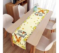 SEAHUI Happy Easter Table Runner Rabbit Tablecloth Bunny Flower Linen Table Cover Decor for Home Room Kitchen Dinning Table Decoration 180x35cm