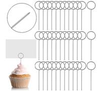 Seajan 100 Pcs 2.24 Inch Floral Card Holder Picks Stainless Steel Pin Wire Card Picture Cake Photo Memo Note Holders Centerpieces for Meat Food DIY Party Accessories Decoration