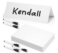 Seajan 100 Pcs Dry Erase Tent Cards 8.5" x 3" Reusable Name Cards White Table Name Cards Wedding Guest Name Tents Dry Erase Table Tent Cards with 5 Black Markers for Classroom Workplace Wedding