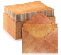 Seajan 100 Sets Antiqued Envelope with Deckle Edge Blank Paper 200 GSM Thick Vintage Envelopes Antique Paper Cotton Watercolor Paper Sheets for Writing Invitations Announcements Crafts (5 x 7 Inch)