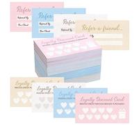 Seajan 200 Pcs Loyalty Cards for Business 3.5 x 2 Inch Customer Referral Punch Card Double Sided Small Business Loyalty Incentive for Nail Hair Beauty Salon, 4 Pastel Color with Heart Design