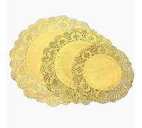 Seajan 300 Pcs Paper Doilies bulk Assorted Sizes Round Paper Lace Doilies Combo Disposable Paper Placemats for Wedding Tableware Decoration Cakes Desserts Baked Food, 6.5" 8.5" 10.5"(Gold)