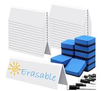 Seajan 36 Sets Reusable Name Tent Cards with Black Dry Erase Markers and Eraser Dry Erase Name Tents for Meetings White Name Plate for Weddings Classroom Office, 8.66 x 1.97 x 2.76 Inch