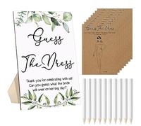 Seajan Guess The Dress Bridal Shower Game Wooden Sign Fun Bridal Shower Games Table Sign 50 Small Guessing Cards 50 Pencils for Guests Wedding Bachelorette Party Supplies(Green Leaves)