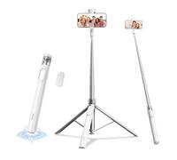 SEAJIC 66" Automatic Phone Tripod Stand with Remote, Cell Phone Tripod for iPhone Video Recording & Live Streaming, Adjustable Selfie Stick Tripod for Content Creators, Vloggers,White