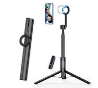 SEAJIC Magnetic Phone Tripod for iPhone 64" Selfie Stick with Remote and Metal Ring, Automatic Pop-up MagSafe Travel Tripod for Cell Phone Video Recording/Photography/Vlogging (Balck)