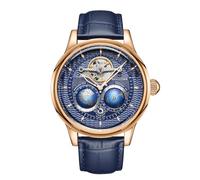 SEAKOSS Luxury Men's Watch 47mm Double Globe Automatic Watches for Men Mechanical Watch Flywheel Device Men's Dress Watch, Rose White Brown