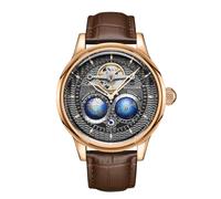SEAKOSS Luxury Men's Watch 47mm Double Globe Automatic Watches for Men Mechanical Watch Flywheel Device Men's Dress Watch, Rose Black