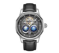 SEAKOSS Luxury Men's Watch 47mm Double Globe Automatic Watches for Men Mechanical Watch Flywheel Device Men's Dress Watch, Black Black
