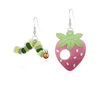 Seakuur Acrylic Caterpillar Eating Strawberry Cherry Dangle Earrings for Women Asymmetrical Cute Fun Fruit Animal Earrings Food Insect Theme Novelty Jewelry, L, Acrylic, No Gemstone