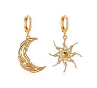 Seakuur Celestial Earrings for Women Asymmetrical Sun and Crescent Moon Drop Dangle Earrings Unique Chic Abstract Jewelry, L, Metal, No Gemstone