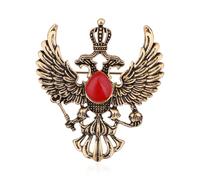 Seakuur Double Headed Eagle With Winged Stone Detailing Lapel Pin Badge Coat Suit Jacket Wedding Gift Party Shirt Collar Accessories Brooch, Metal, no gemstone