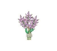 Seakuur Lavender Floral Brooch Crystal Rhinestone Purple Lapel Pin Vintage Elegant Bouquet Accessory with Green Leaf Sparkling Statement Ornament for Women Wedding Party Coat Dress Scarf Jewelry Gift