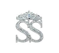 Seakuur SS Crown Brooch Rhinestone Initial Letter Pin Double S Crystal Alphabet Lapel Sparkling Suit Blazer Wedding Party Jewelry Personalized Statement Elegant Accessory, L, Metal, no gemstone