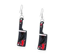 Seakuur Vintage Punk Red Bloody Knife Drop Earrings Gothic Metal Scissors Hatchet Dangle Earring Halloween Creative Funny Knife Blood Earring for Women, Acrylic, No