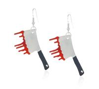 Seakuur Vintage Punk Red Bloody Knife Drop Earrings Gothic Metal Scissors Hatchet Dangle Earring Halloween Creative Funny Knife Blood Earring for Women, Acrylic, No Gemstone