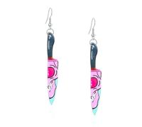 Seakuur Vintage Punk Red Bloody Knife Drop Earrings Gothic Metal Scissors Hatchet Dangle Earring Halloween Creative Funny Knife Blood Earring for Women, Acrylic, No Gemstone