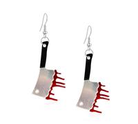 Seakuur Vintage Punk Red Bloody Knife Drop Earrings Gothic Metal Scissors Hatchet Dangle Earring Halloween Creative Funny Knife Blood Earring for Women, Acrylic, No Gemstone