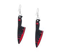Seakuur Vintage Punk Red Bloody Knife Drop Earrings Gothic Metal Scissors Hatchet Dangle Earring Halloween Creative Funny Knife Blood Earring for Women, Acrylic, No Gemstone