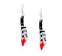 Seakuur Vintage Punk Red Bloody Knife Drop Earrings Gothic Metal Scissors Hatchet Dangle Earring Halloween Creative Funny Knife Blood Earring for Women, Acrylic, No Gemstone