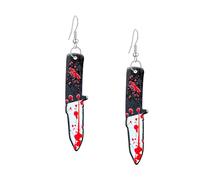 Seakuur Vintage Punk Red Bloody Knife Drop Earrings Gothic Metal Scissors Hatchet Dangle Earring Halloween Creative Funny Knife Blood Earring for Women, Acrylic, No