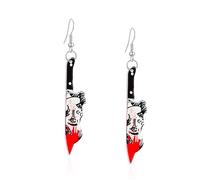 Seakuur Vintage Punk Red Bloody Knife Drop Earrings Gothic Metal Scissors Hatchet Dangle Earring Halloween Creative Funny Knife Blood Earring for Women, Acrylic, No Gemstone