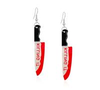 Seakuur Vintage Punk Red Bloody Knife Drop Earrings Gothic Metal Scissors Hatchet Dangle Earring Halloween Creative Funny Knife Blood Earring for Women, Acrylic, No Gemstone