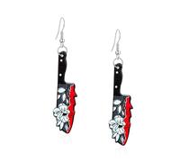 Seakuur Vintage Punk Red Bloody Knife Drop Earrings Gothic Metal Scissors Hatchet Dangle Earring Halloween Creative Funny Knife Blood Earring for Women, Acrylic, No