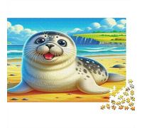 Seal 100% Recycled Cardboard Smiling Seal on Sand 1000Pc Jigsaw Puzzle Adults Fun Activity for Rainy Days 38x26cm/1000pcs