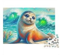 Seal 1000 Piece Jigsaw Puzzle for Adults & Family Seal by Ocean Waves at Sunset Premium Thick Sturdy Challenging Stress Relief Game 70x50cm/1000pcs