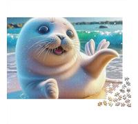 Seal 1000 Piece Men Women Adults Puzzle Seal Waving on Sandy Beach Premium Thick Sturdy Vibrant Challenging Stress Relief 38x26cm/1000pcs