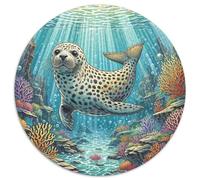 Seal 1000 Piece Round Jigsaw Puzzle The Sea Durable Challenging Puzzle Decorative Home Accent Stress Relief for Adults 1000pcs (67.5x67.5cm)