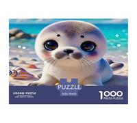 Seal 1000 Pieces Puzzle for Adults Cute Seal Resting on Sandy Shore Whimsical Floral Books Educational Game Decompression Family Game 70x50cm/1000pcs