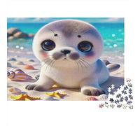 Seal 1000Pc Jigsaw Puzzles for Women & Men Cute Seal Pup on Sandy Beach Impossible Hard Puzzle | Home Activity 52x38cm/1000pcs
