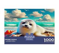 Seal 1000Pc Puzzle for Adults & Kids: Seal with Seashells Under Clouds Fun Present & Activity for Home Age 12 Years Up 38x26cm/1000pcs