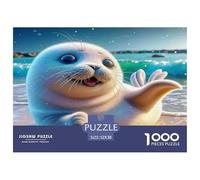 Seal 1000Pc Puzzle for Adults Seal Waving Cheerfully on Sandy Beach Whimsical Floral Books Historic River Tour Fun And Challenging Family Game 52x38cm/1000pcs