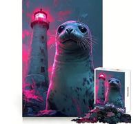 Seal And Lighthouse Neon Art Jigsaws 1000 Pieces for Adults Cognitive Toy Together Fun Image Assembly Art Collection Piece (38x52cm)