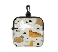 Seal and Walrus Pattern, Coin Purse Square Zipper Storage Bag, Change Pouch with Lobster Buckle Clasp Buckle, Change Purse