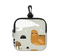 Seal and Walrus Pattern, Square Zipper Storage Bag, Neoprene Coin Purse, Small Wallets, Change Pouch, Change Purse
