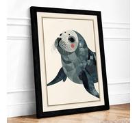Seal at Rest Coastal Framed Wall Art Print A1 (84.1×59.4cm) Black, Wall Decor for Living Room, Bedroom, Office & Home, Ready to Hang, Art Gift