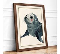 Seal at Rest Coastal Framed Wall Art Print A3 (42×29.7cm) Walnut, Wall Decor for Living Room, Bedroom, Office & Home, Ready to Hang, Art Gift
